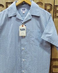 Pherrow's "23S-PIS1" S/S Indigo Cotton Open Collar Shirt 