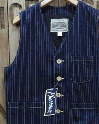 Pherrow's "PV1-W" Indigo Wabash Stripe Vest 