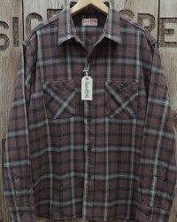 SUGAR CANE -TWILL CHECK WORK SHIRT- BROWN CHECK 