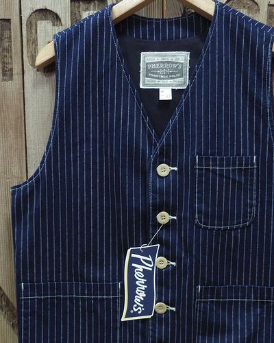 画像1: Pherrow's "PV1-W" Indigo Wabash Stripe Vest 