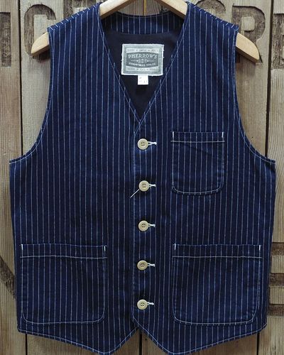画像2: Pherrow's "PV1-W" Indigo Wabash Stripe Vest 