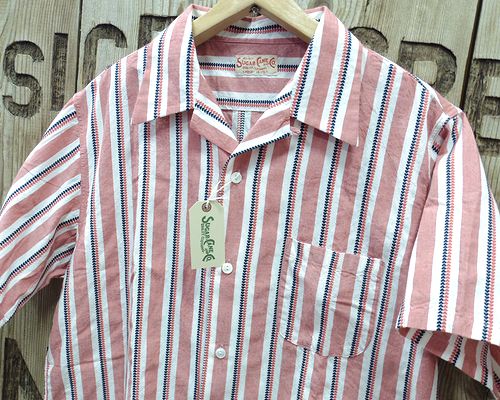 大阪 堀江 アメカジ クロージングストア VILLAGE【ヴィレッジ】 SUGAR CANE シュガーケーン 東洋エンタープライズ SC39119  HEART STRIPE OPEN SHIRT 半袖オープンカラーシャツ ハートストライプ ジャガード織り 2色ハート型 日本製