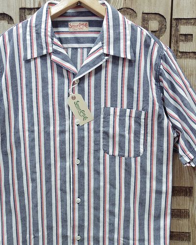 大阪 堀江 アメカジ クロージングストア VILLAGE【ヴィレッジ】 SUGAR CANE シュガーケーン 東洋エンタープライズ SC39119  HEART STRIPE OPEN SHIRT 半袖オープンカラーシャツ ハートストライプ ジャガード織り 2色ハート型 日本製