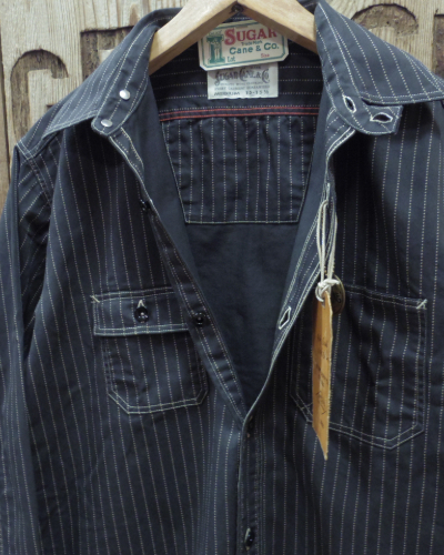画像3: SUGAR CANE -FICTION ROMANCE 8.5oz. BLACK WABASH STRIPE WORK SHIRT- 